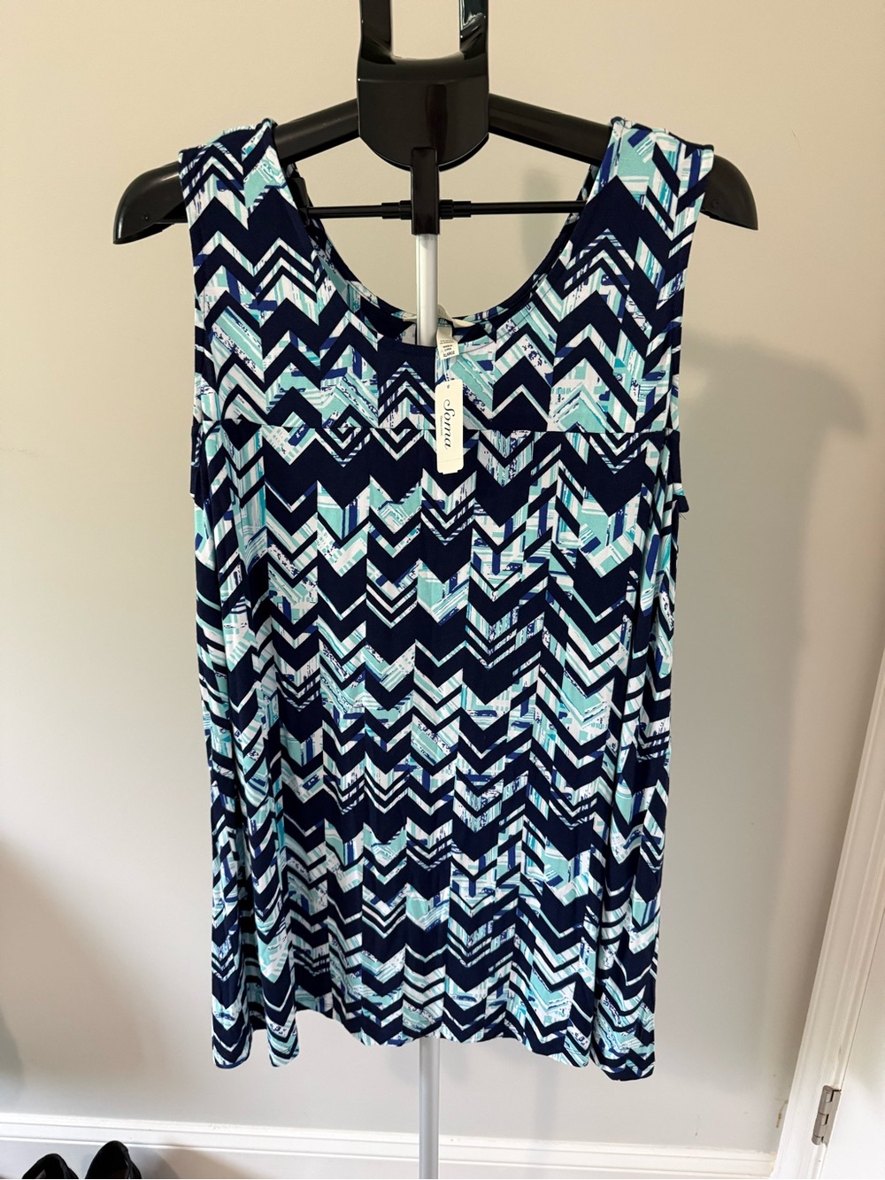 NWT Soma Soft Jersey Sleep & Loungewear Tunic XL Navy Aqua Chevron Stretch